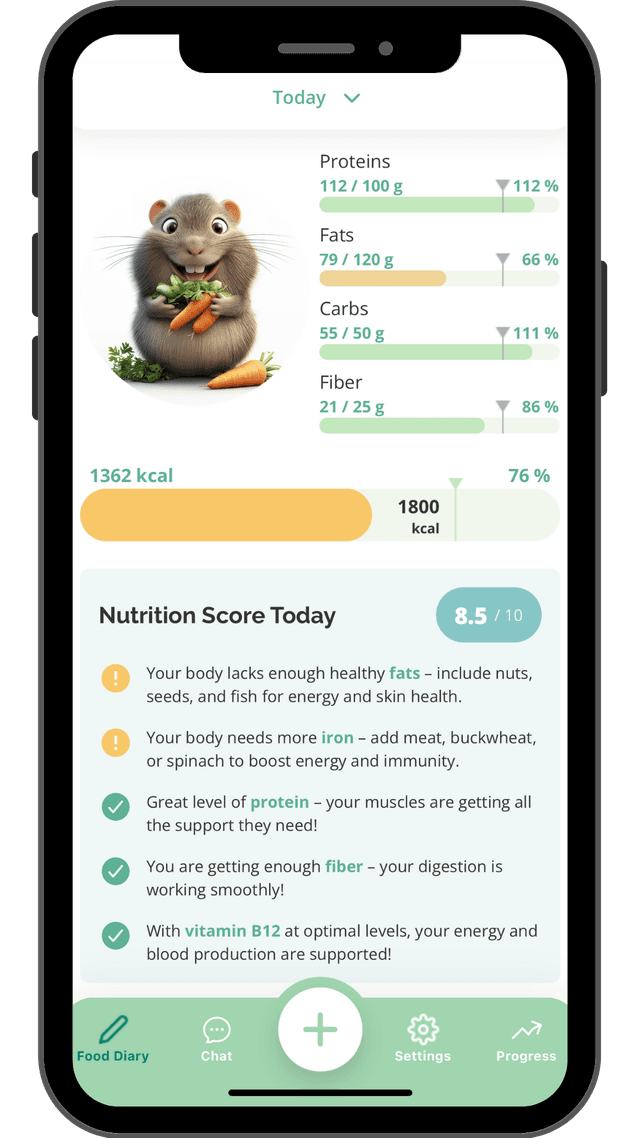 Track your calories and macro/ micronutrient intake. Get tips on how to make your diet healthier and more balanced.